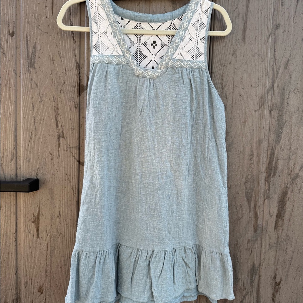 Blue Sleeveless Dress with Lace Detail
